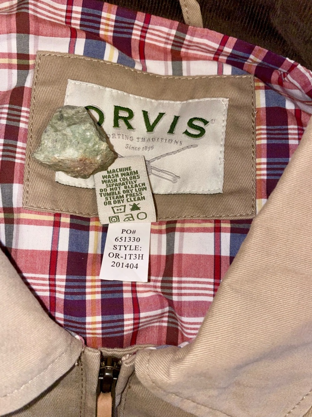 Orvis Tan Cotton Jacket with Red & Navy Plaid Lining - Picture 7 of 13